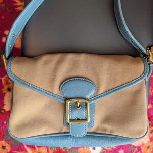 COACH VINTAGE LEGACY DEMI FLAP TAN BLUE CANVAS LEATHER SHOULDER BAG